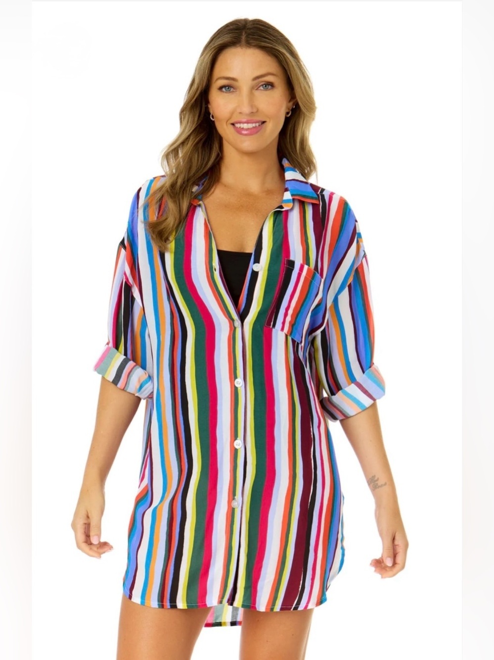 Anne Cole Striped Swimsuit Coverup Shirt Size XS/S Multicolor Beach